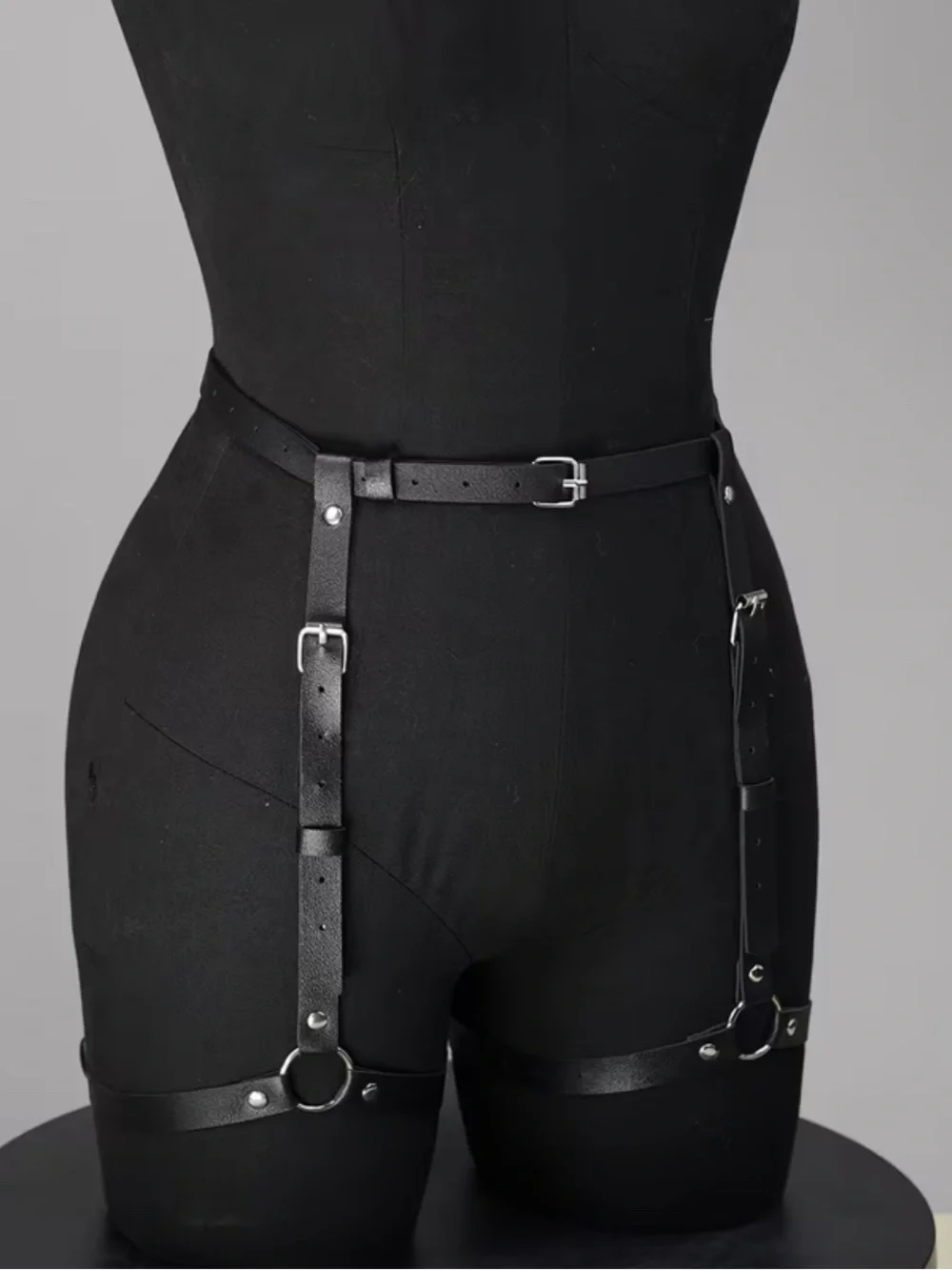 Faux Leather Garter Belt Thigh Harness Shaping Belt Y2K Goth Rave One Size